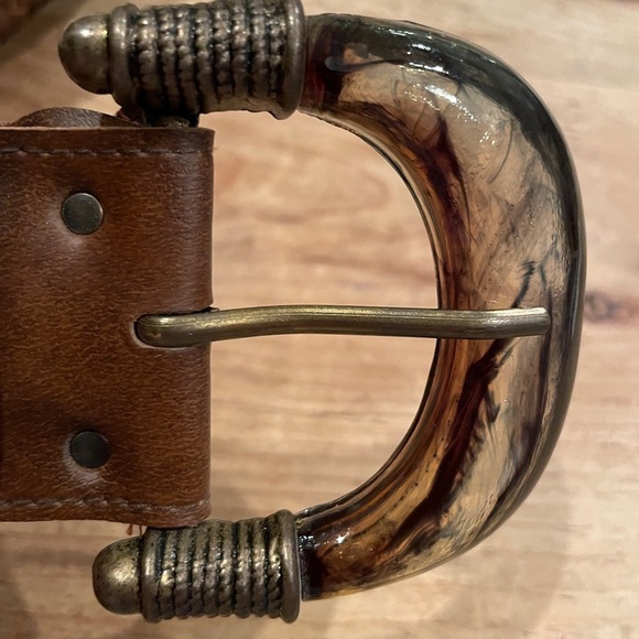 NWOT Boho Western Prairie Braided Leather belt brass tortoiseshell detail S/M - Picture 2 of 7